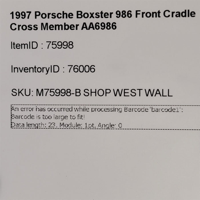 97-04 Porsche Boxster 986 Front Cradle Cross Member Bar AA6986