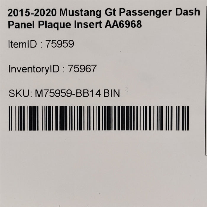 2015-2020 Mustang Gt Passenger Dash Panel Plaque Insert Trim Aa6968