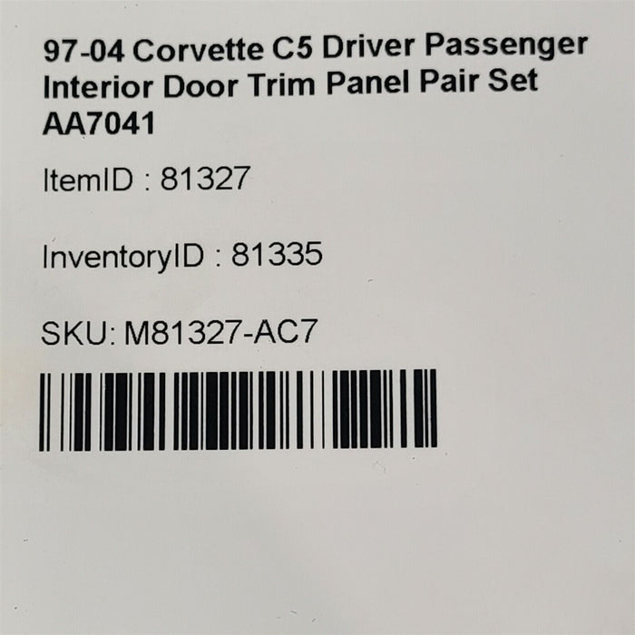 97-04 Corvette C5 Driver Passenger Interior Door Trim Panel Pair Set AA7041
