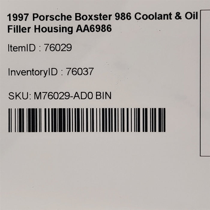 97-99 Porsche Boxster 986 Coolant Reservoir & Oil Filler Housing Black AA6986