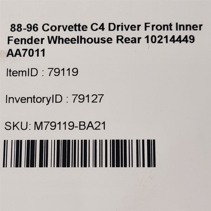 88-96 Corvette C4 Driver Front Inner Fender Wheelhouse Rear 10214449 AA7011