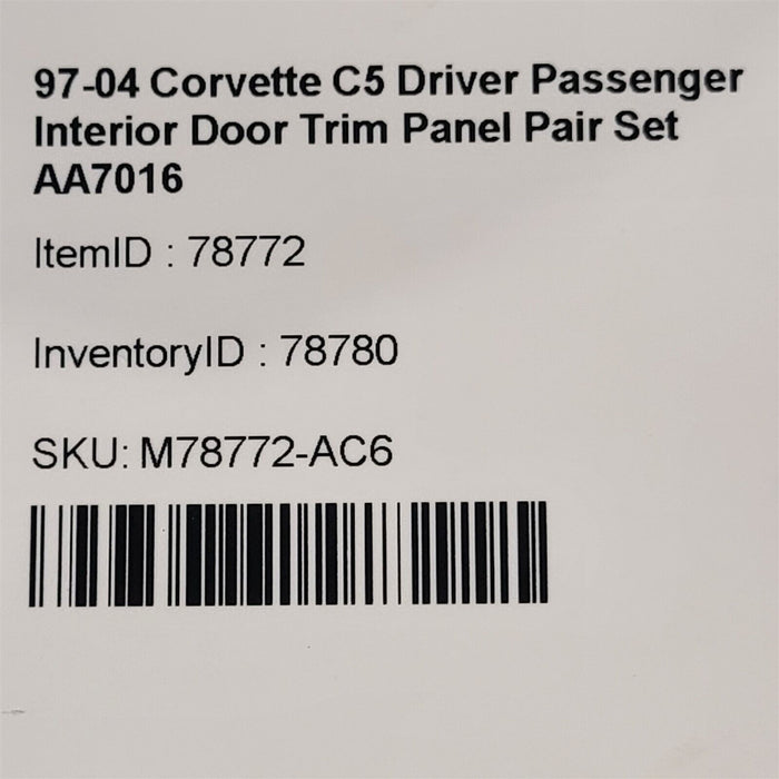 97-04 Corvette C5 Driver Passenger Interior Door Trim Panel Pair Set AA7016