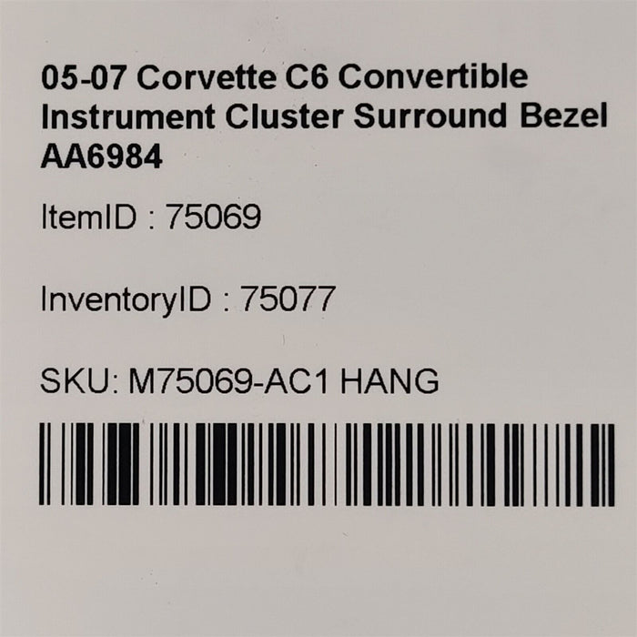 05-07 Corvette C6 Convertible Instrument Cluster Surround Bezel AA6984