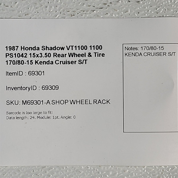 1987 Honda Shadow VT1100 1100 15x3.50 Rear Back Wheel PS1042