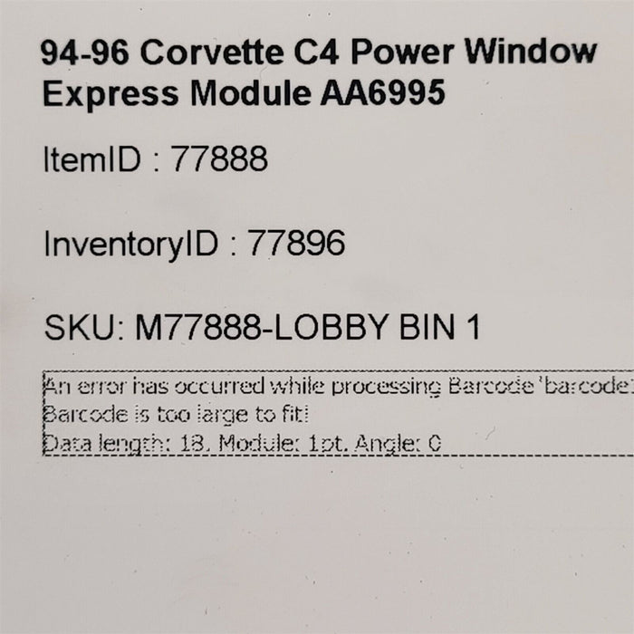 94-96 Corvette C4 Power Window Express Module 12088564 Oem AA6995