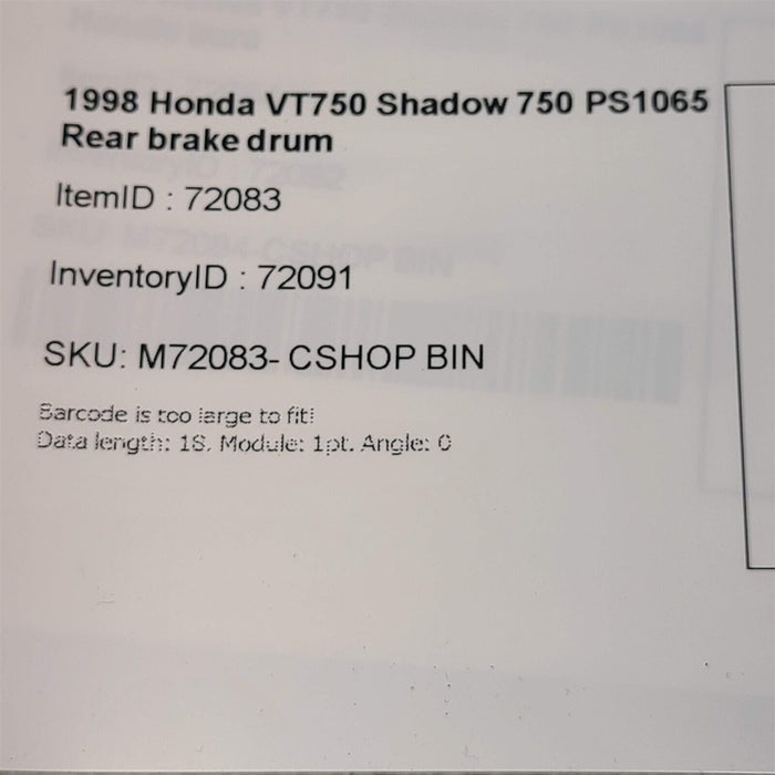 1998 Honda Vt750 Shadow 750 Rear Brake Drum PS1065