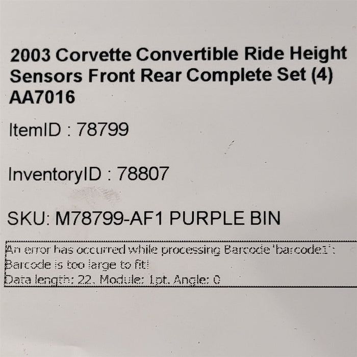 97-04 Corvette Convertible Ride Height Sensors Front Rear Set (4) AA7016