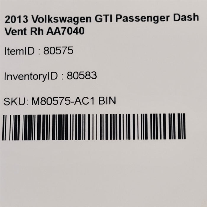 10-14 Volkswagen Golf GTI Passenger Dash Vent Rh AA7040