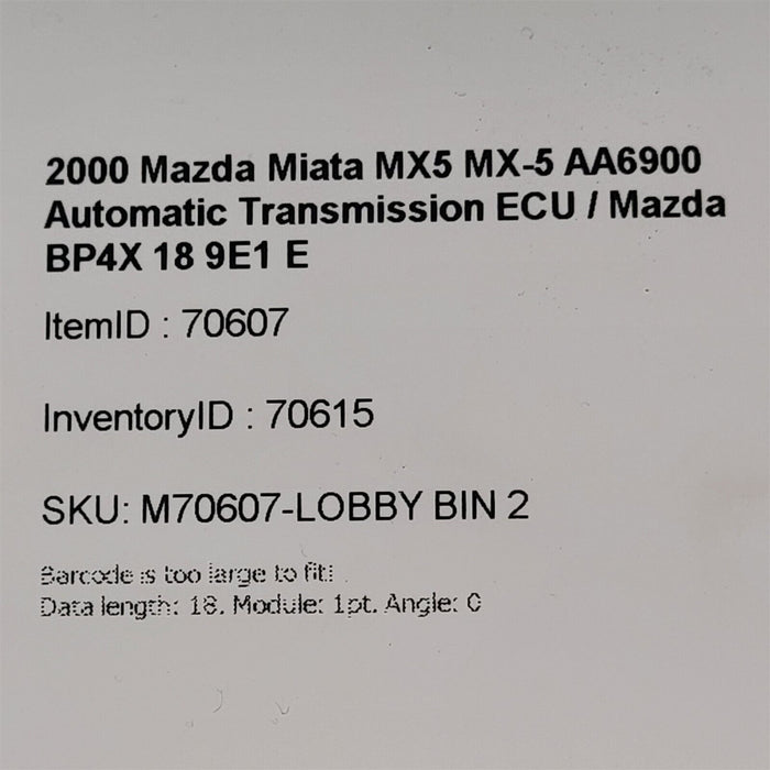 99-00 Mazda Miata MX5 MX-5 Automatic Transmission ECU / Mazda BP4X189E1E AA6900