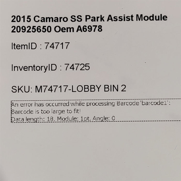 14-15 Camaro SS Park Assist Module 20925650 Oem A6978