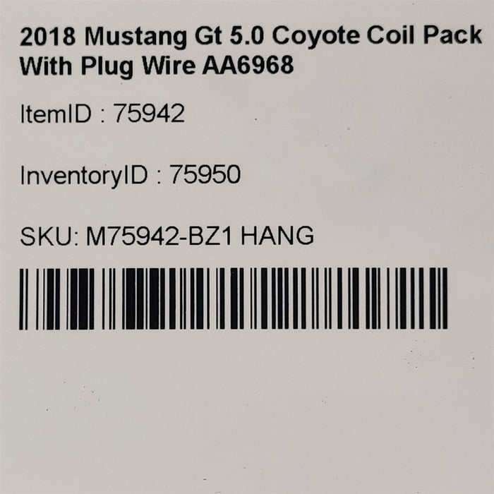 2018 Mustang Gt 5.0 Coyote Coil Pack With Plug Wire Aa6968