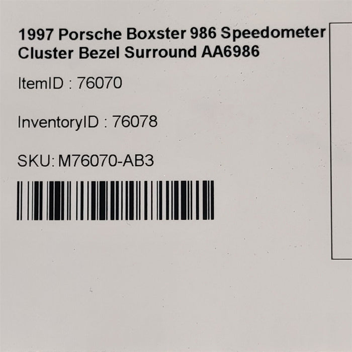 97-04 Porsche Boxster 986 Speedometer Cluster Bezel Surround AA6986